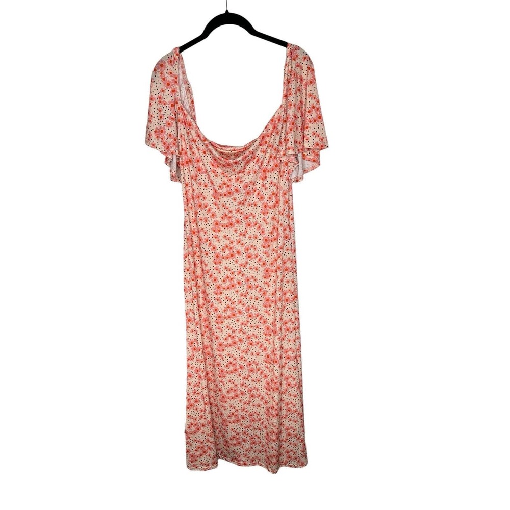 NWT ASOS Curve Womens Midi Tea Dress US 14 Flutter Sleeve Square Neck Pink‎